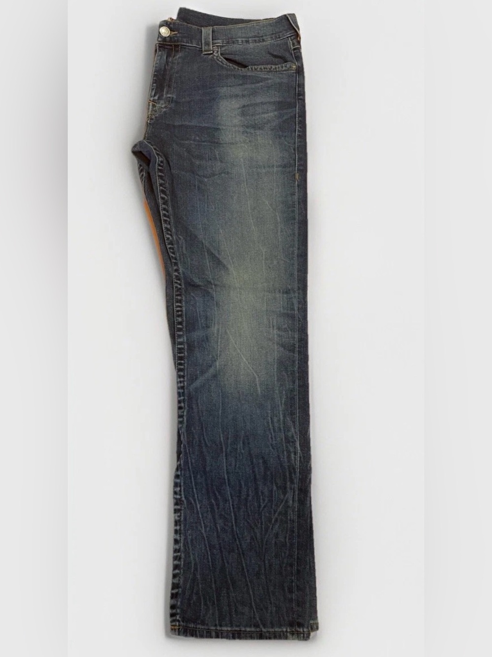 Y2K True Religion Jeans Rocco Relaxed Skinny Size 40 Blue Distressed Denim
